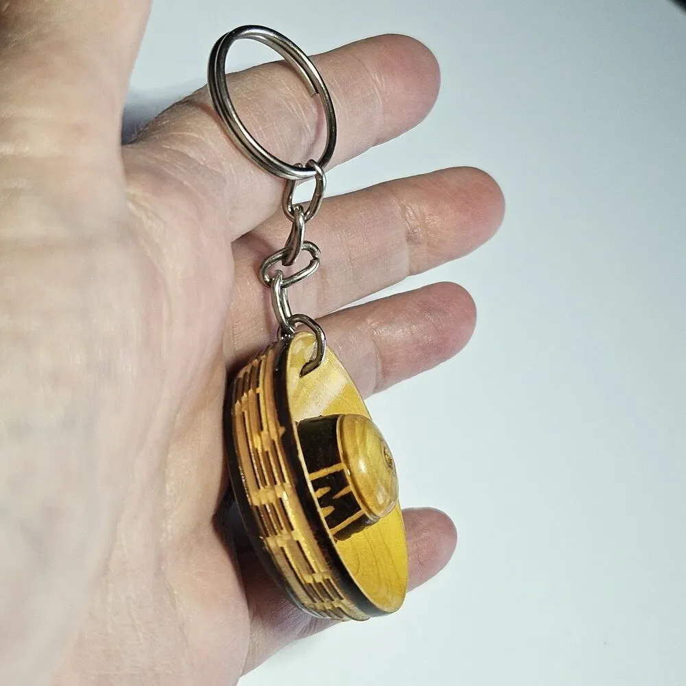 Vintage Wooden Hand Carved Mexican Sombrero Keychain